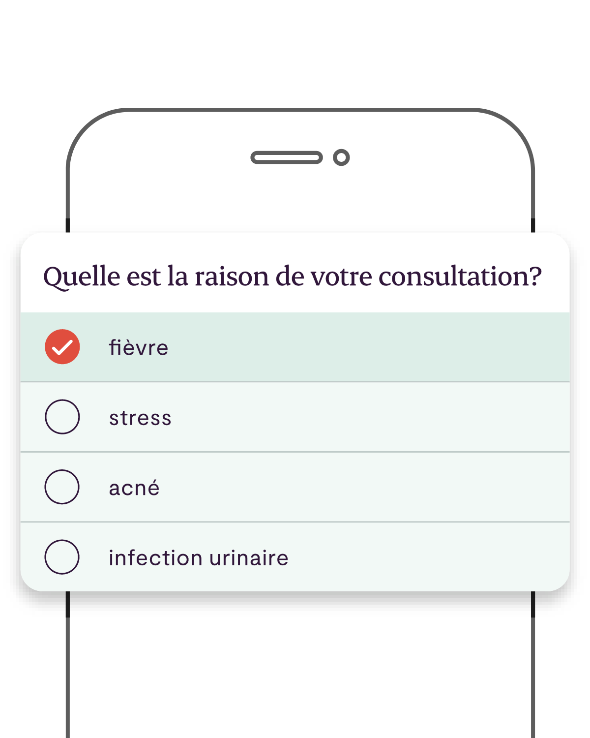 List of symptoms on a mobile phone: fever, stress, acne, UTI