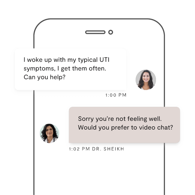 Text messages between a woman and an online doctor about UTI symptoms