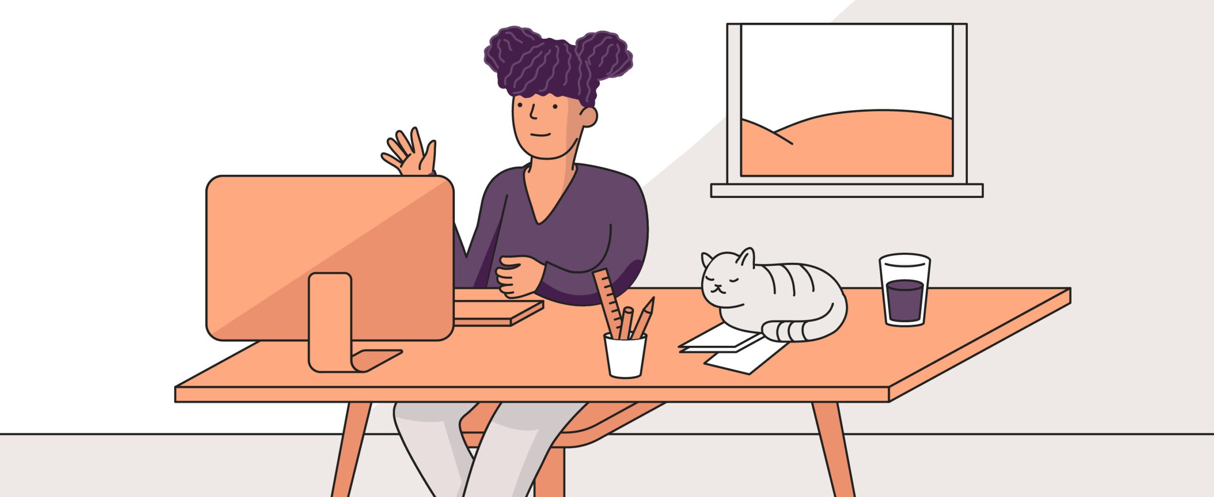 Employee enjoying great mental health while working from home.