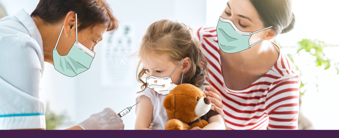 Woman with toddler daughter, doctor is giving daughter a vaccine.