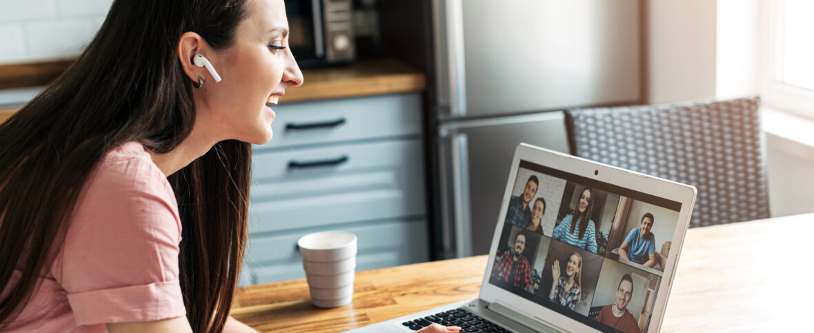 Remote worker calling her colleagues over video.