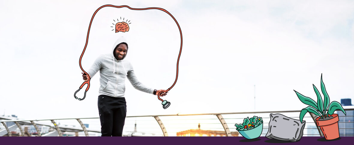 Man jumping rope as part of a health physical and mental health routine.