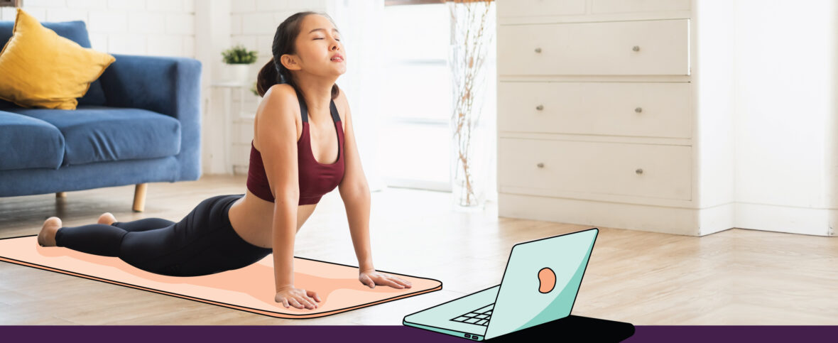 Young woman doing an upward dog yoga pose.