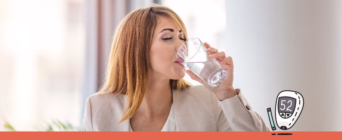 A diabetic woman drinking water