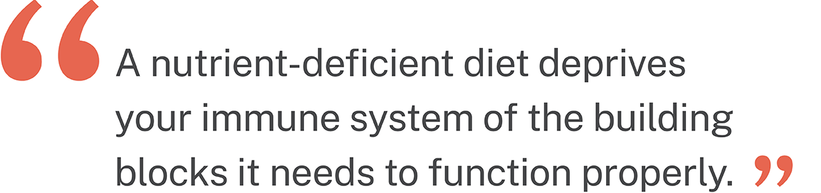 Quote: A nutrient-deficient diet deprives your immune system of the building blocks it needs to function properly"